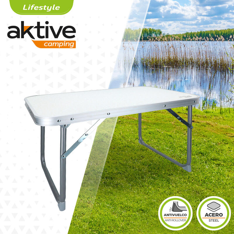 AKTIVE - Table Pliante . Table Basse Blanche en Aluminium  - 40x60x40 cm