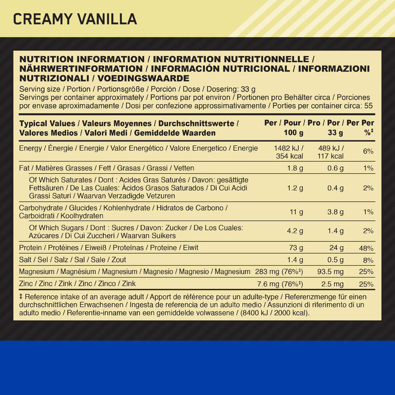 Gold Standard 100% Caseine Time Release Proteine – Vanilla – 55 Doseringen