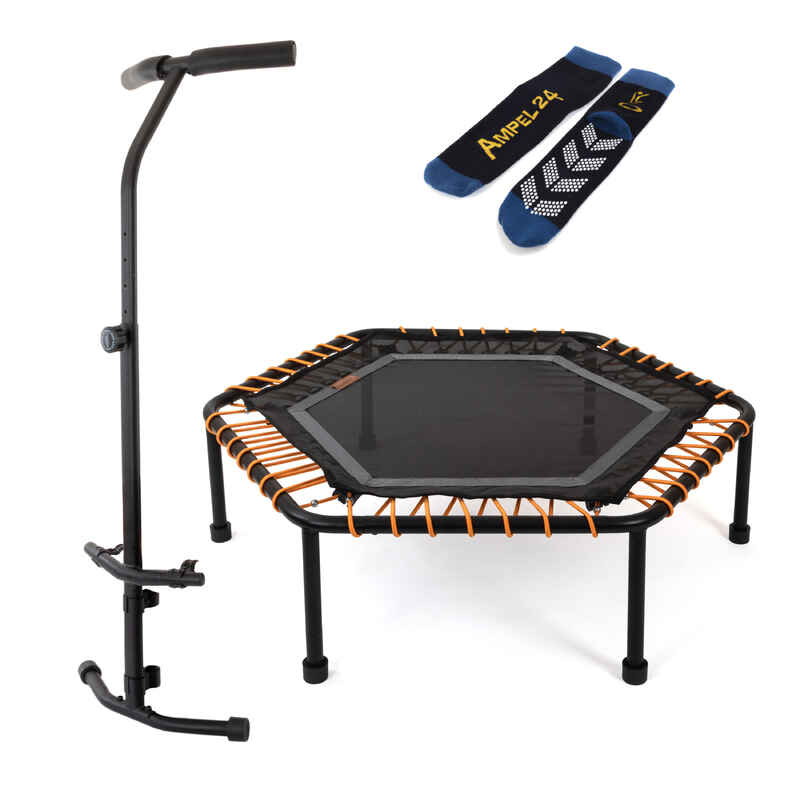 Fitness Mini-Trampolin mit Haltegriff 6 verstellbare Elastobänder +gratis Socken