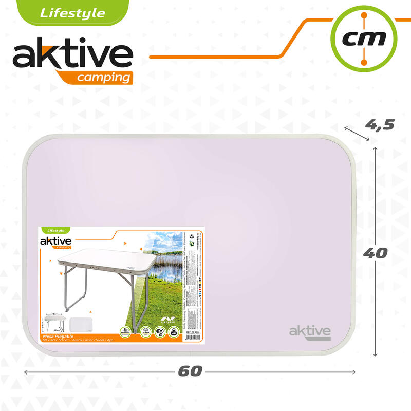 AKTIVE - Table Pliante avec Poignée de Transport. Table de Camping 60x40x50 cm