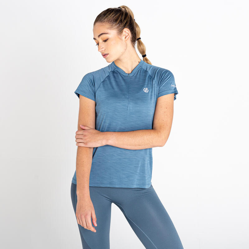 Outdare III Maillot de fitness zippé à moitié pour femme - Bleu