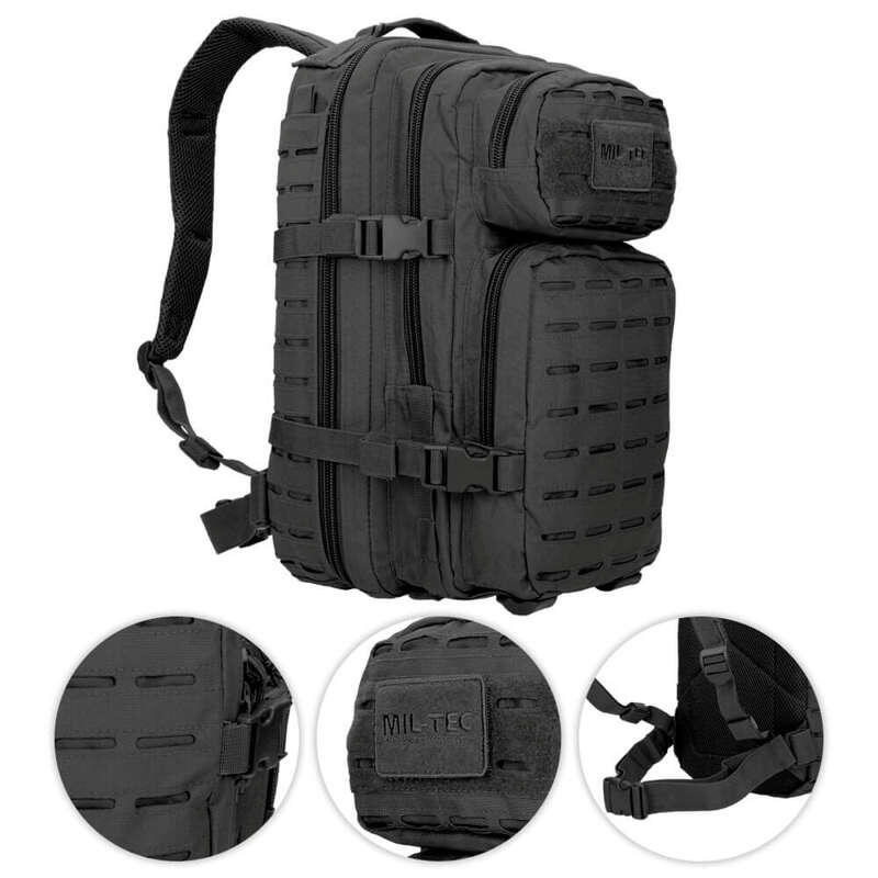 MOCHILA TÁTICA MILITAR MIL-TEC Preta Corte Laser 20L