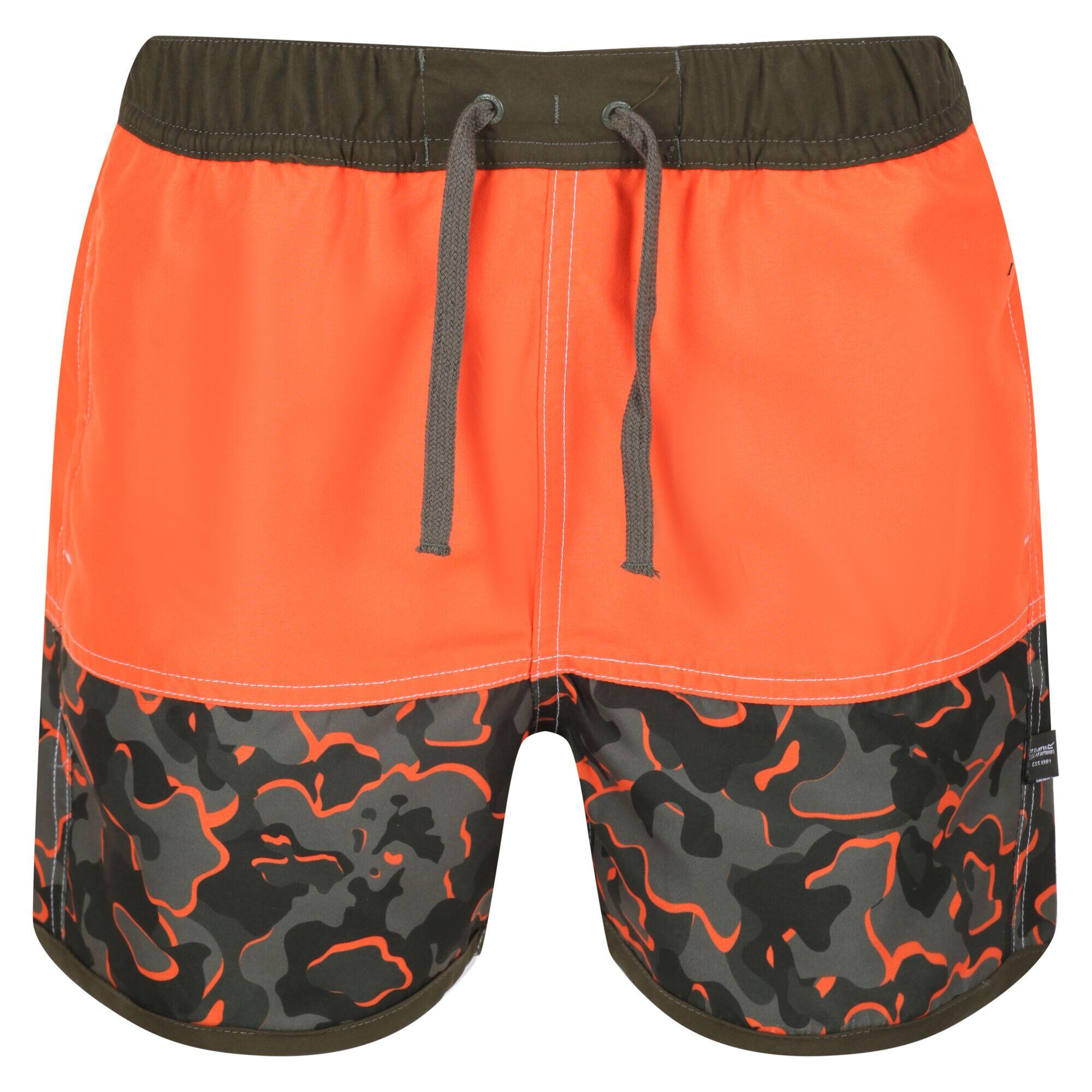 REGATTA Childrens/Kids Sergio Camo Swim Shorts (Magma Orange/Grape Leaf)