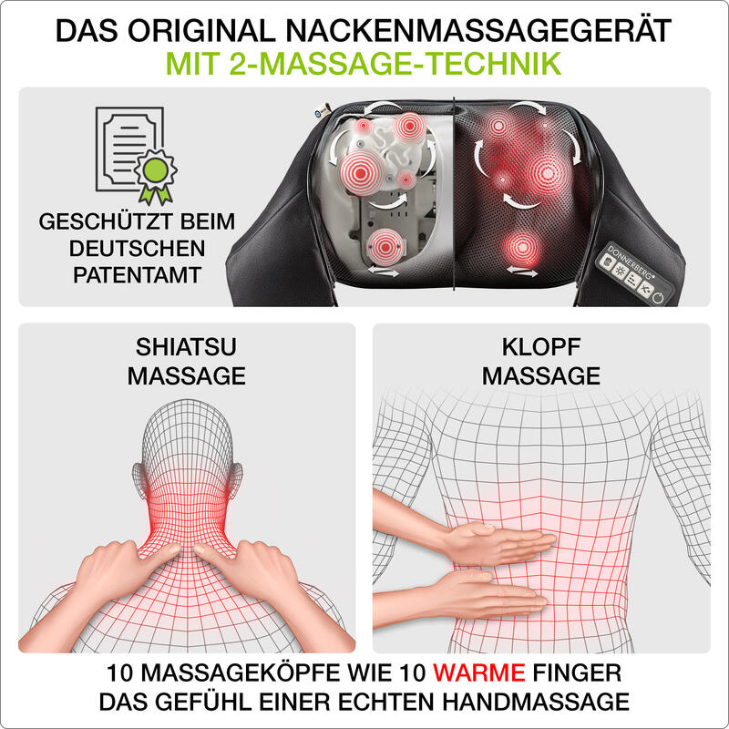 Klopfmassagegerät Nackenmassagegerät mit Hybridfunktion Shiatsu & Klopfmassage