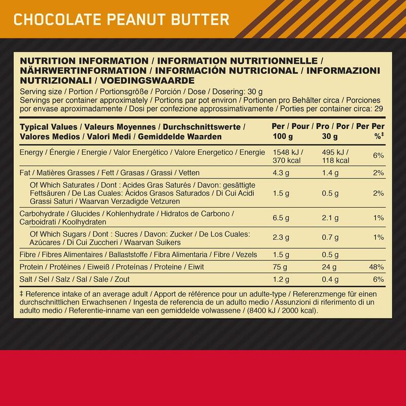 GOLD STANDARD 100% WHEY PROTEIN –Chocolat Beurre de Cacahuete–28 Portions (896G)