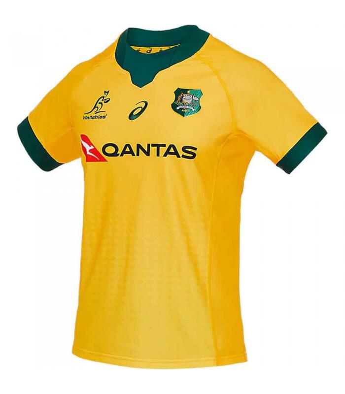 ASICS Australia Wallabies Mens Home Rugby Shirt Yellow 1/4