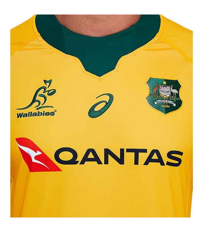 ASICS Australia Wallabies Mens Home Rugby Shirt Yellow 3/4