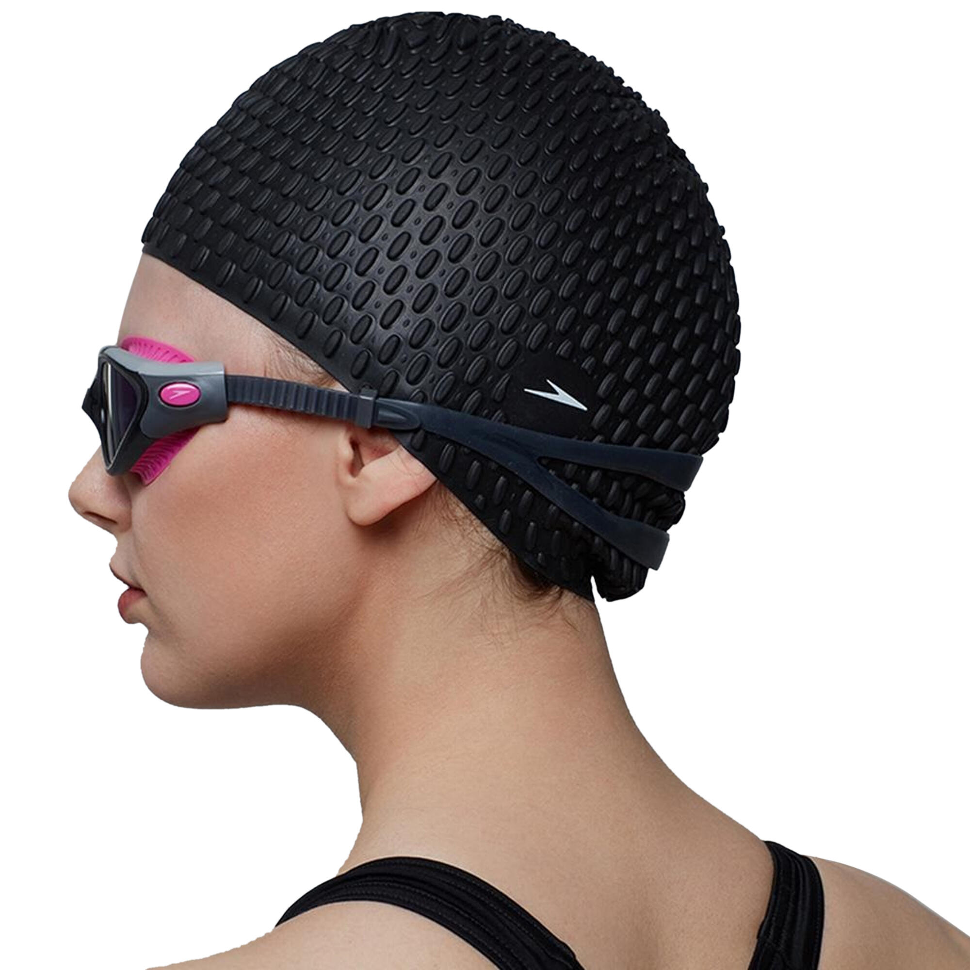 Unisex Badekappe mit Blasenmuster für Erwachsene Damen und Herren Schwarz 3/3