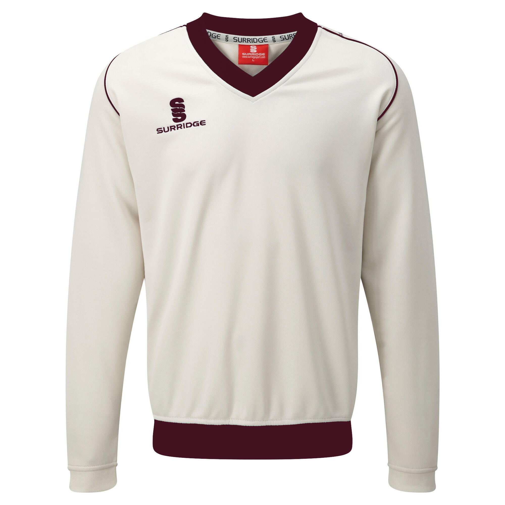 Boys Junior Fleece Lined Sweater Sports / Cricket (White/ Maroon trim) 1/2