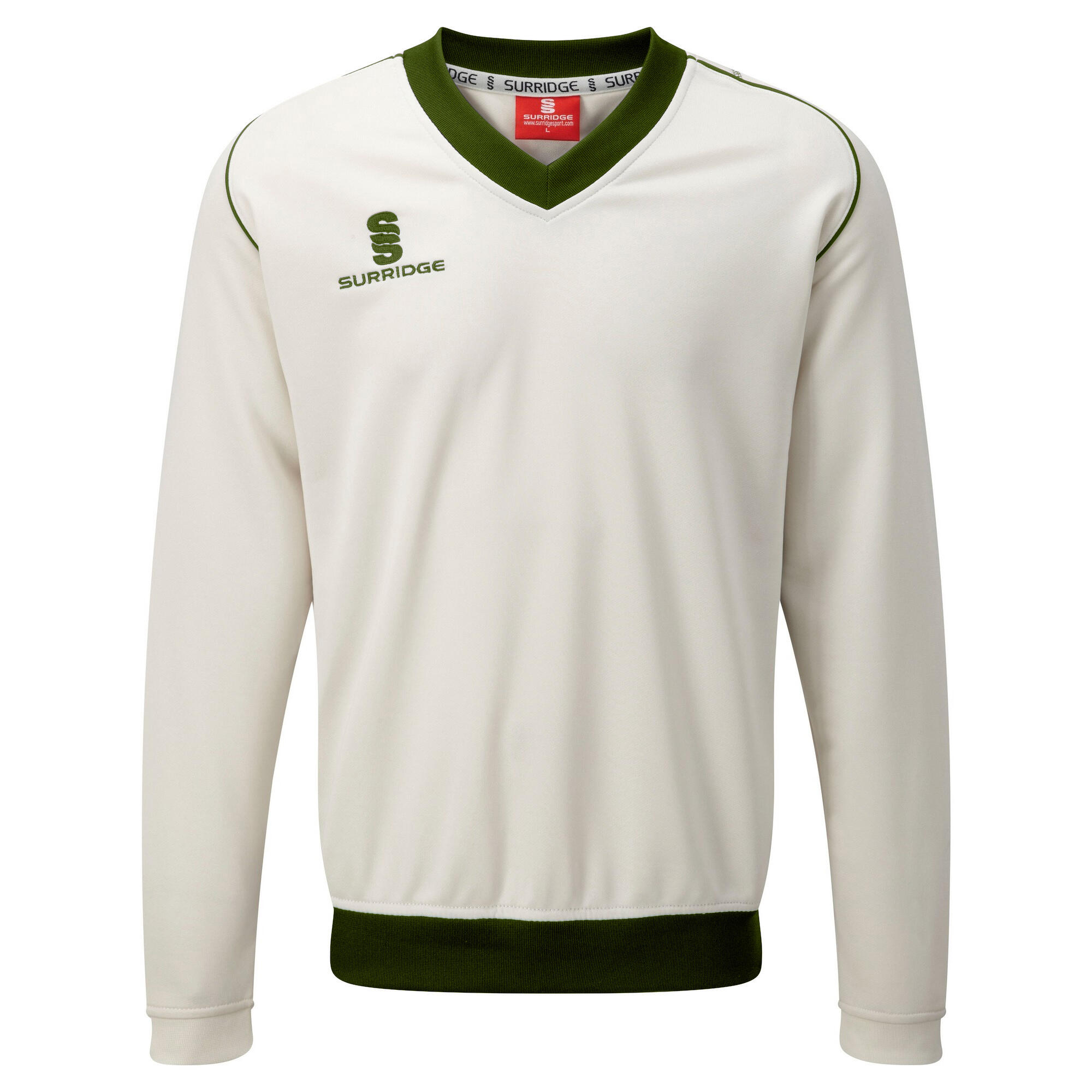 Mens Fleece Lined Sweater / Sports / Cricket (White/ Green trim) 1/3