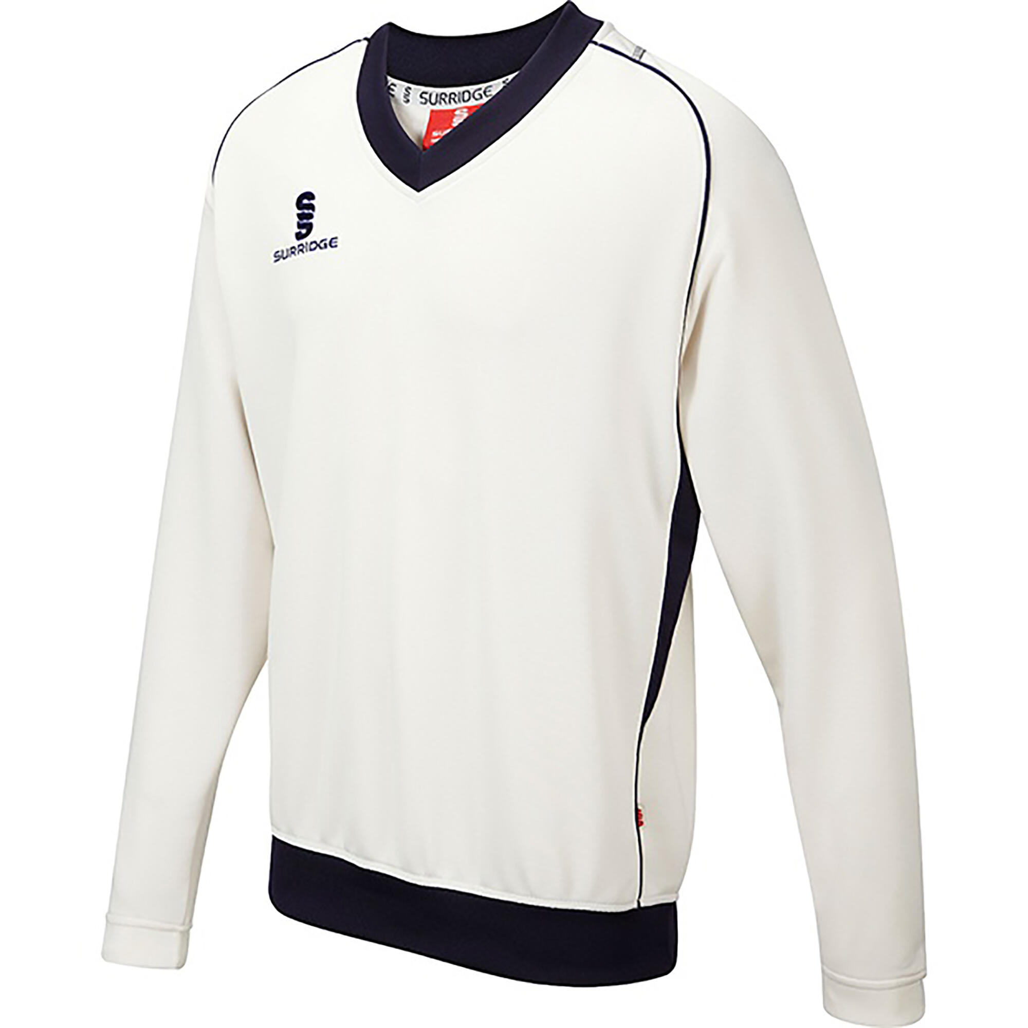 Boys Junior Fleece Lined Sweater Sports / Cricket (White/ Navy trim) 2/2