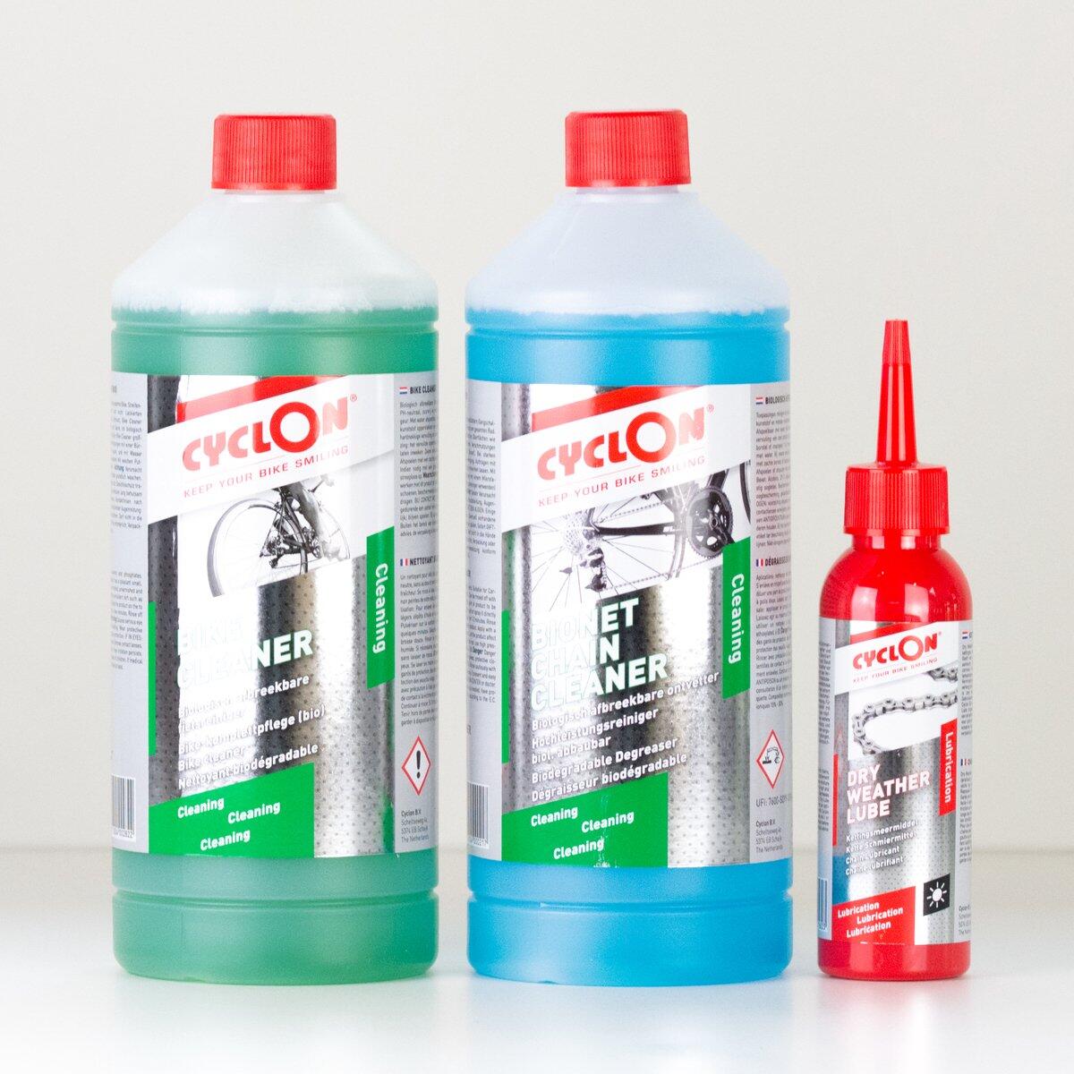 CYCLON Bike Cleaner 1L + Bionet Chain Cleaner 1L + Dry Weather Lube 125ml