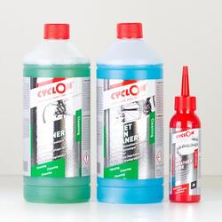 Kit d'entretien vélo Bike Cleaner 1L + Chain Cleaner 1L + Dry Weather Lube 125ml