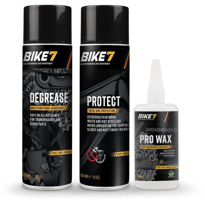Fahrrad Reinigungsset Degrease 500 ml + Protect 500ml + Pro Wax 150ml
