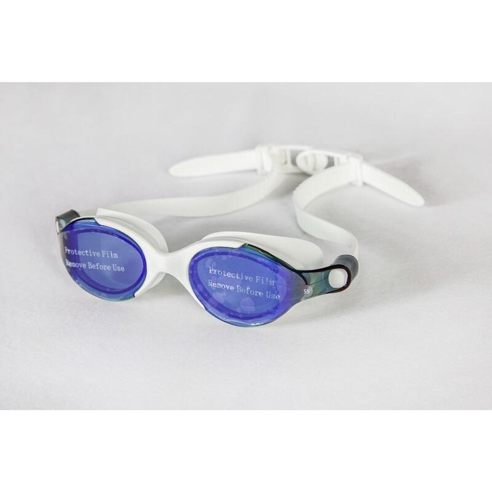 MS-9500MR 成人反光防霧防UV矽膠泳鏡 - 白色/藍色