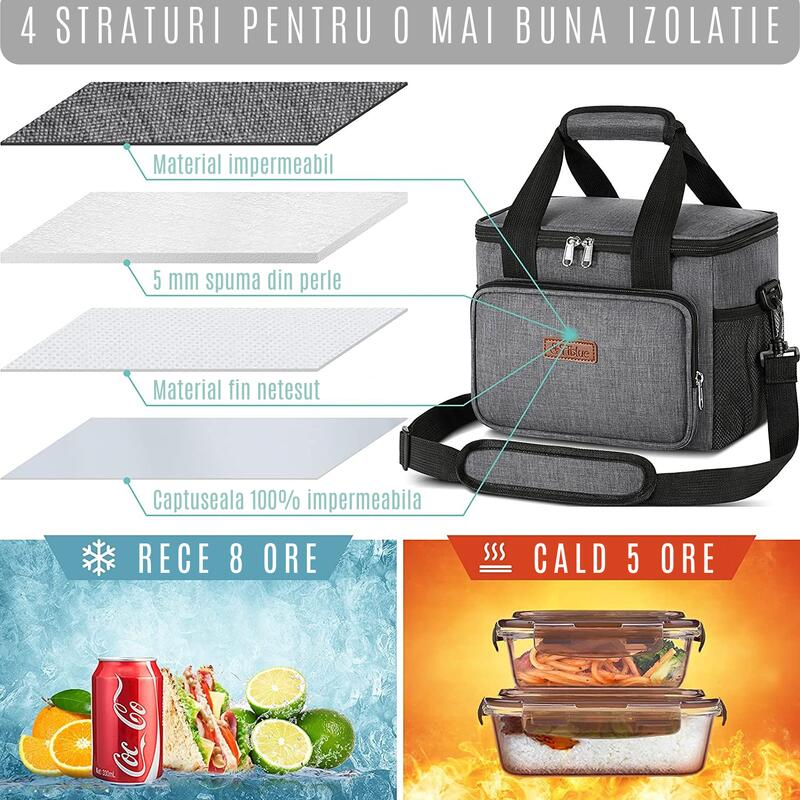 Geanta termica, termoizolanta, camping, pentru alimente, bauturi, capacitate 15L