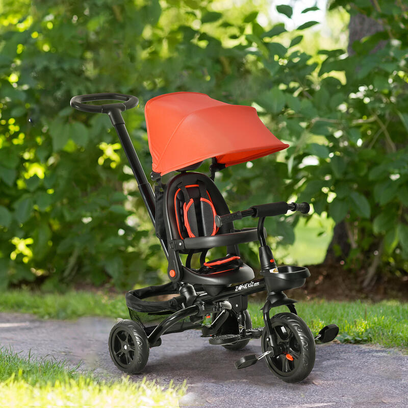 Triciclo para bebé con capota ajustable HOMCOM 111.5x52x98 cm rojo