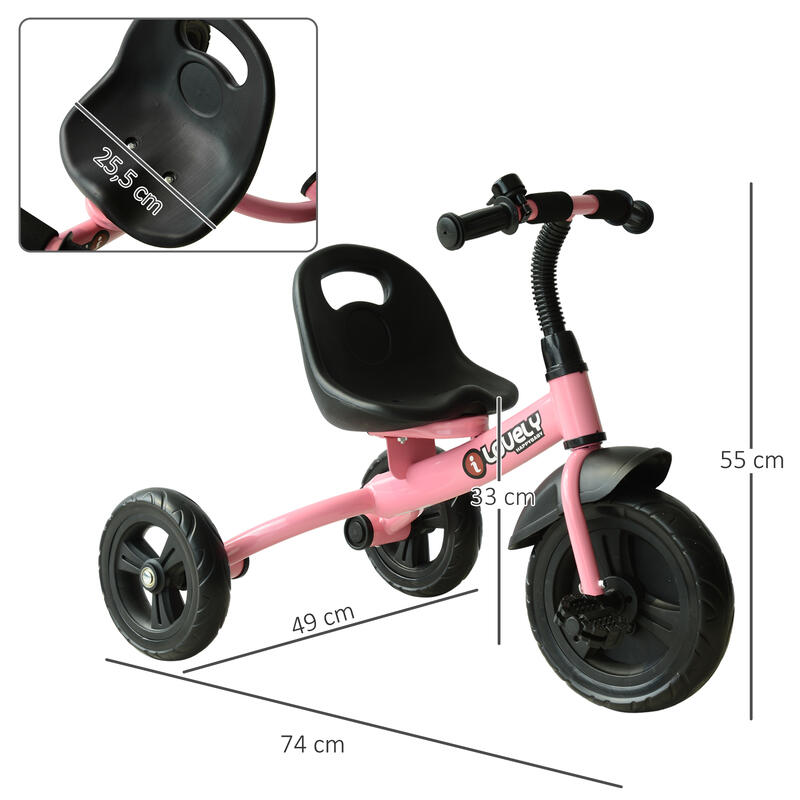 Triciclo para Niños HOMCOM 74x49x55cm Rosa