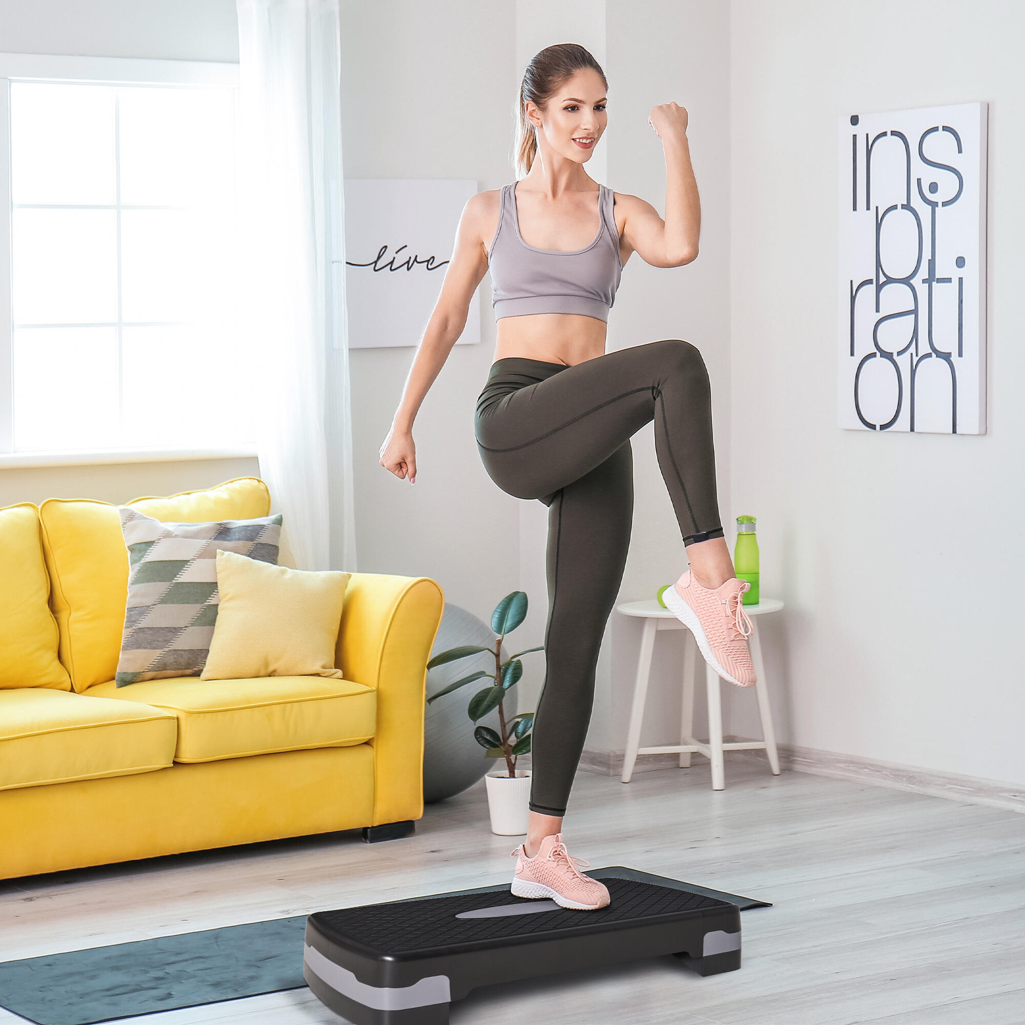 HOMCOM Step Fitness Aerobica 2 Altezze Regolabili 10cm e 15cm Nero e Grigio 2/6