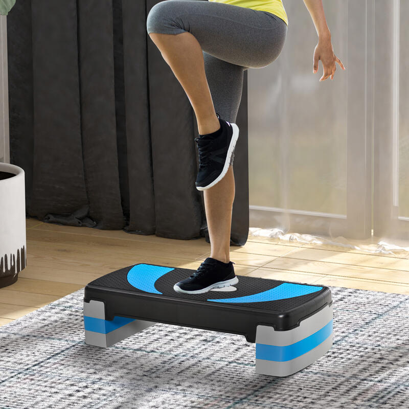 HOMCOM Stepper Fitness Reglabil pe 3 Înălțimi 10-15-20 cm, Albastru Și Negru