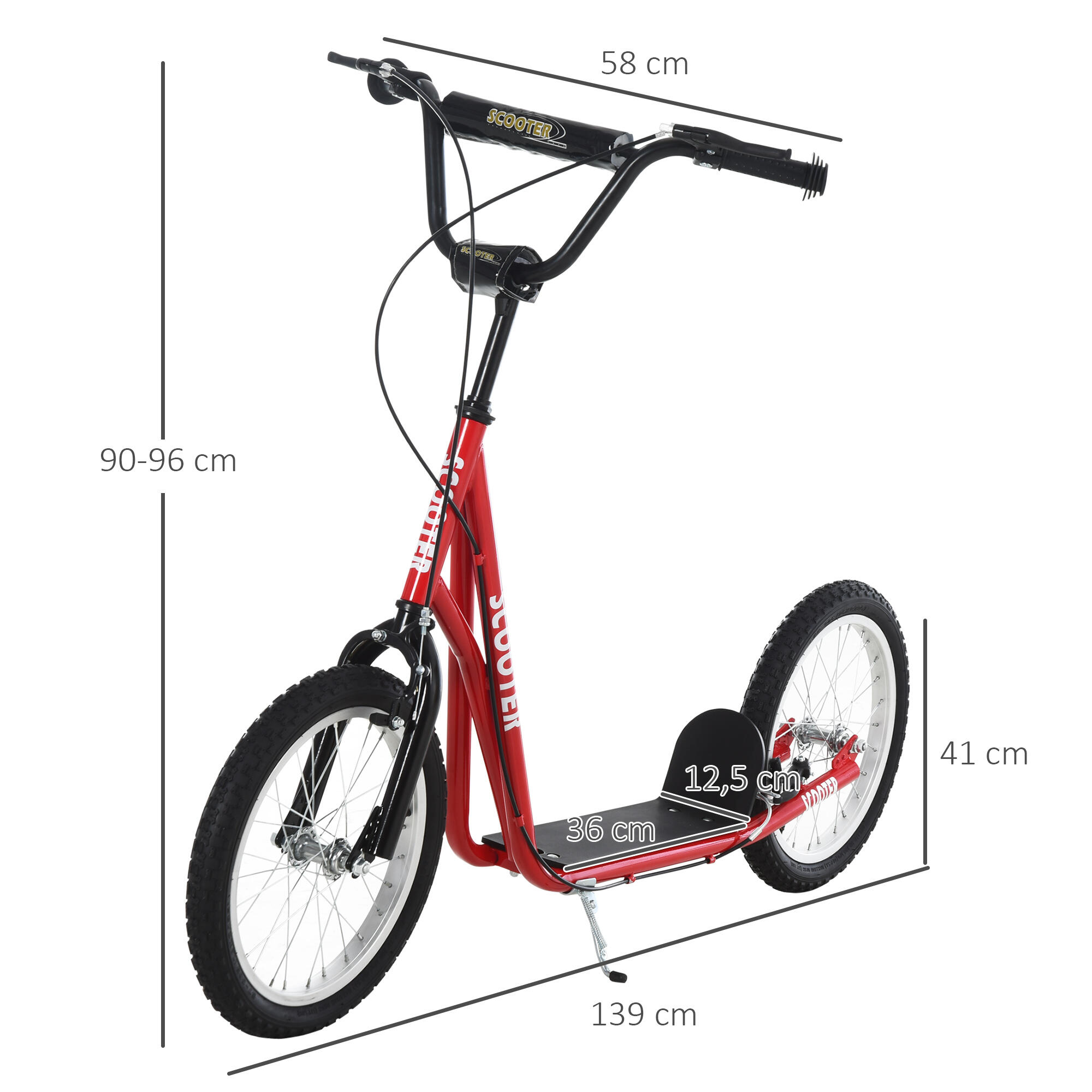 Trotinete para crianças 139x58x90-96 cm Vermelho HOMCOM 3/8