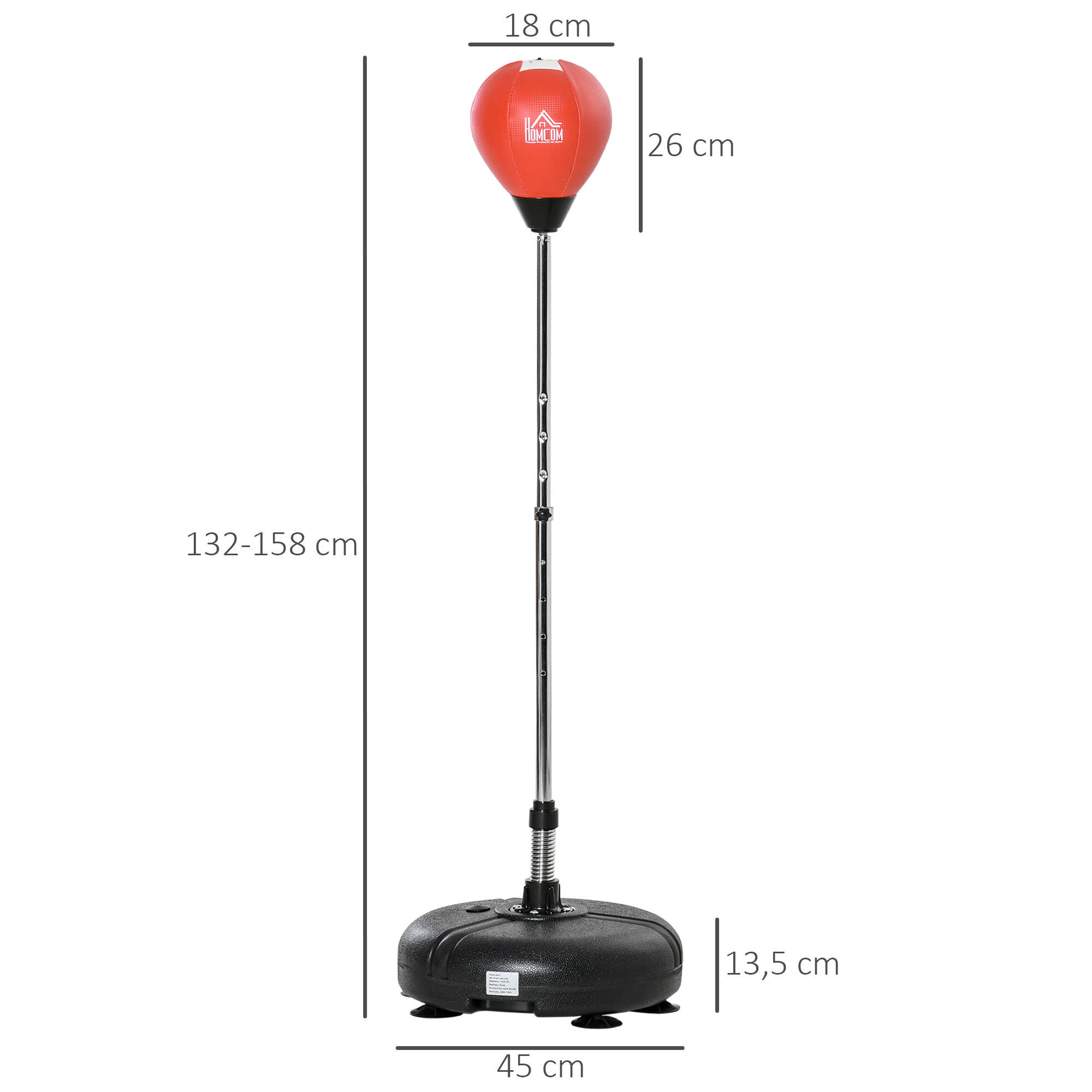 Saco de Boxe de Pé com Altura Ajustável 45x45x158cm Preto e Vermelho HOMCOM 3/7