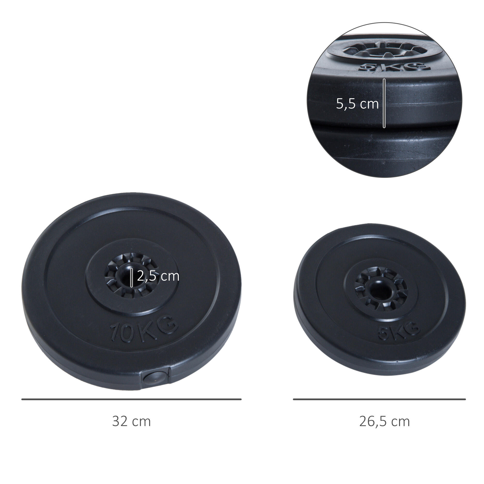 Conjunto de 4 Discos de Musculação HOMCOM Ø32x5,5 cm Preto 3/7