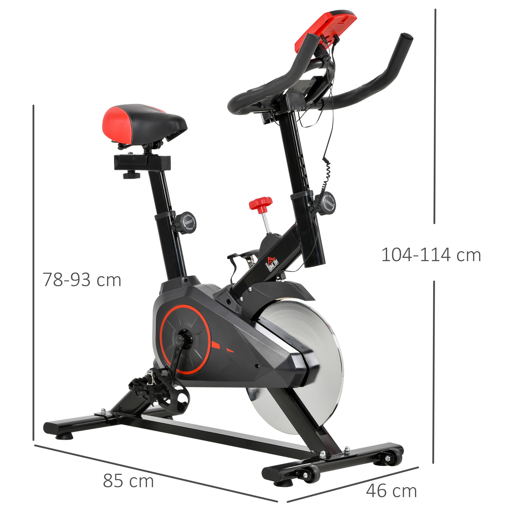 Bicicleta Estática HOMCOM 85x46x114 cm Negro y Rojo 3/8
