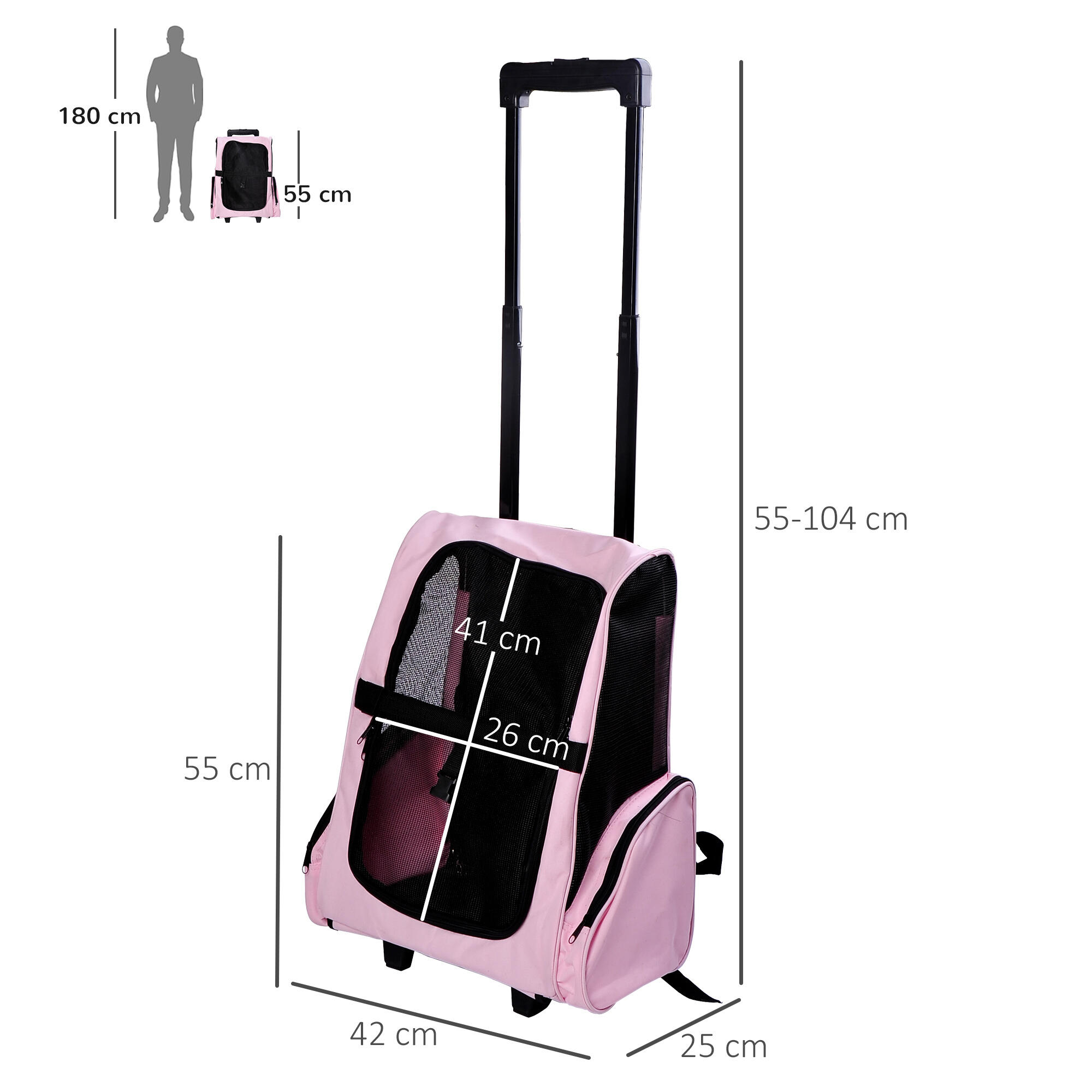Transportín Carrito para Mascotas PawHut 42x25x55 cm Rosa 3/6