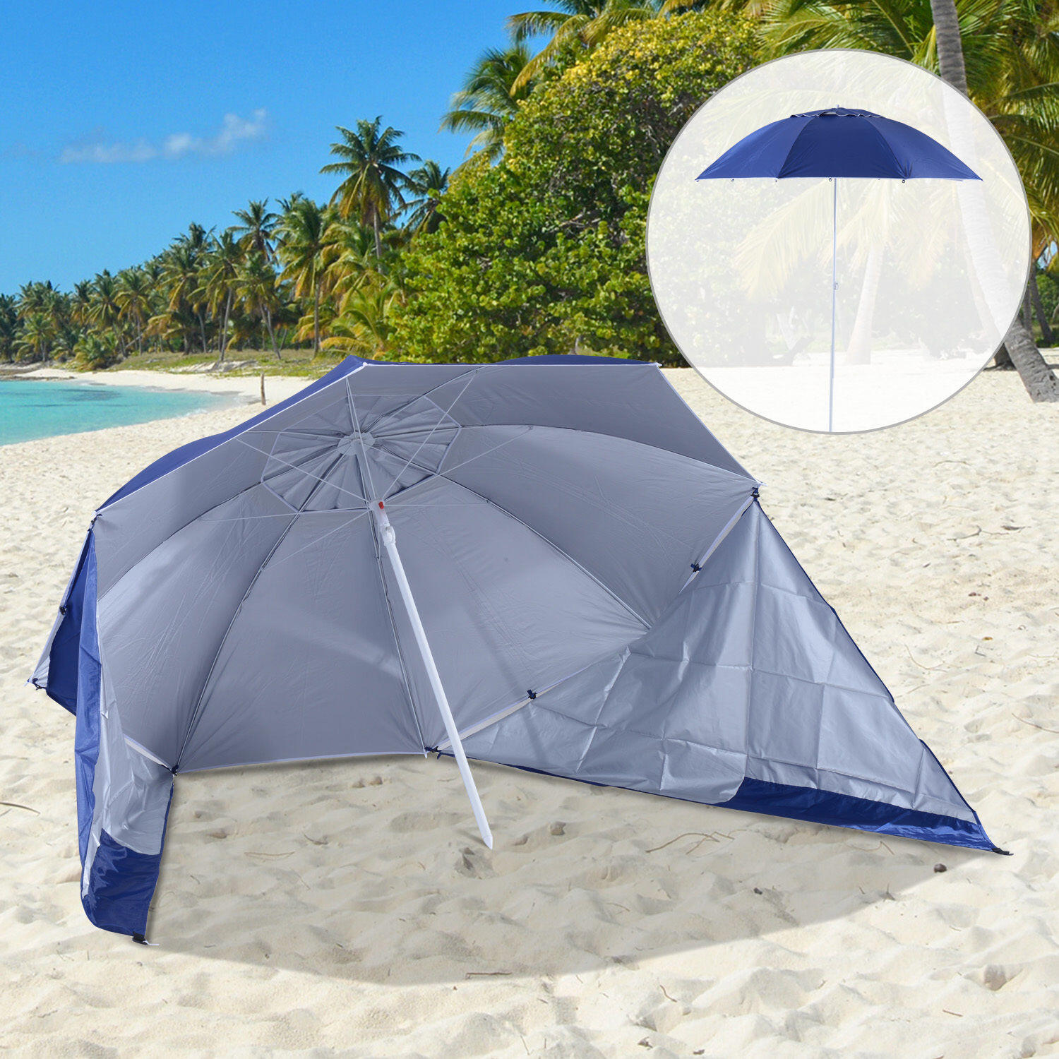 Sombrilla Parasol Playa Outsunny 210x210x222 cm Azul 2/7