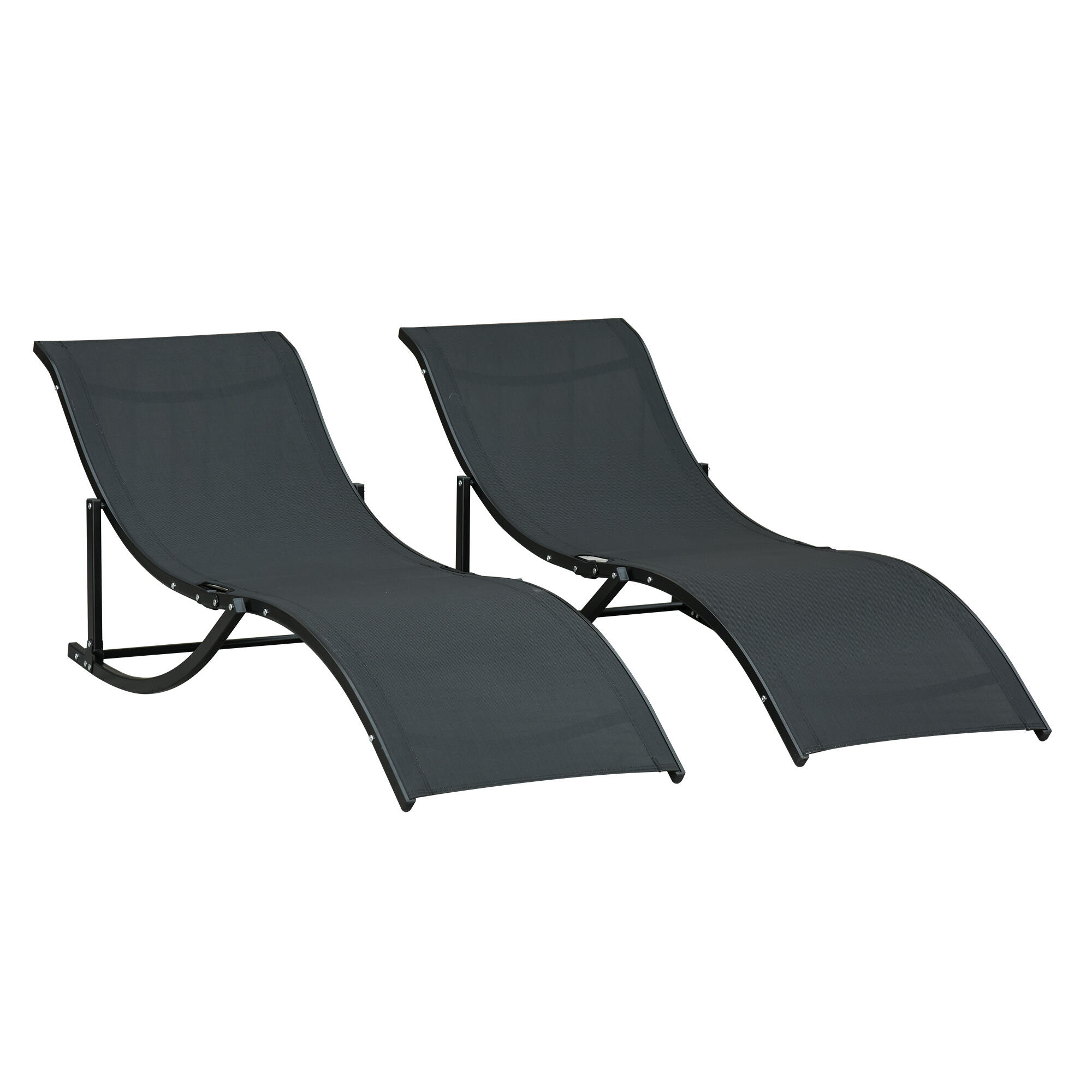 Outsunny 2 espreguiçadeiras de campismo dobráveis 165x61x63cm preto