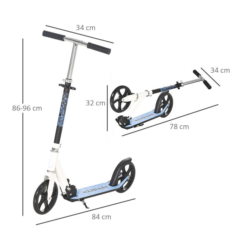 Patinete Scooter HOMCOM 84x34x96 cm Blanco y Azul