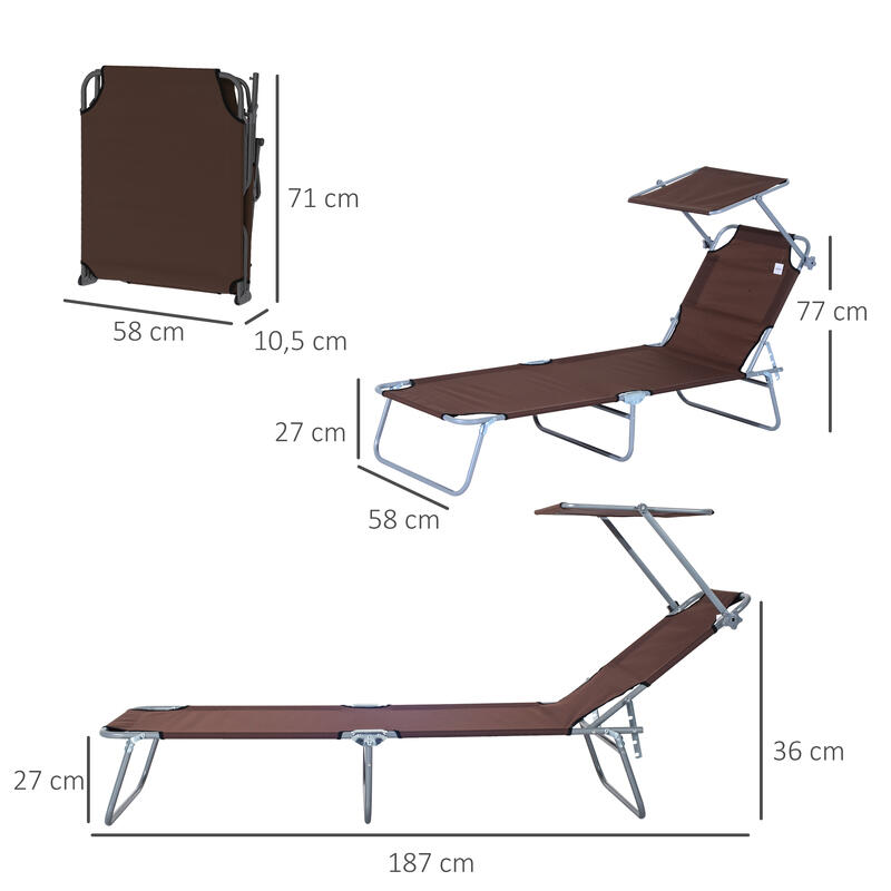 Tumbona Plegable Outsunny 187x58x77 cm marrón