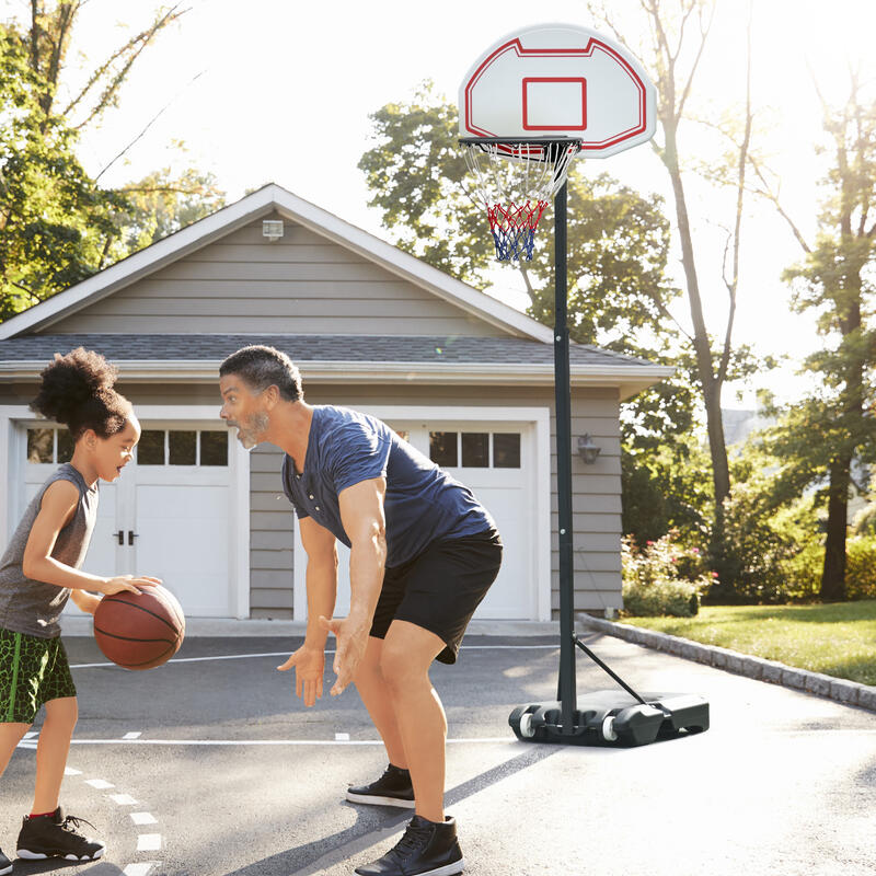 Suporte de tabela de basquetebol 71x74x170-250cm Preto, Vermelho e branco HOMCOM