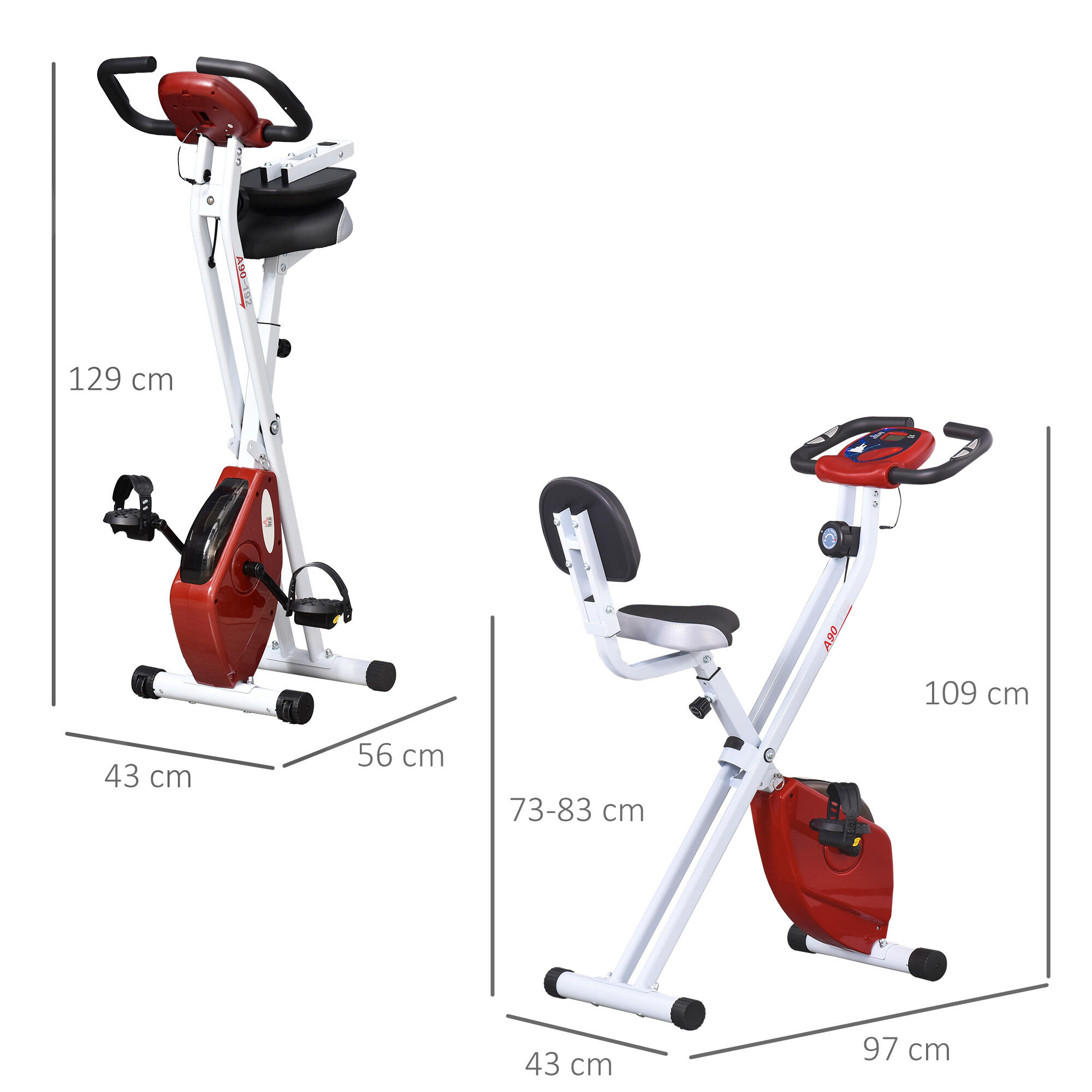 Bicicleta Estática Dobrável 43cmx97cmx109cm Vermelho e Branco HOMCOM 3/7