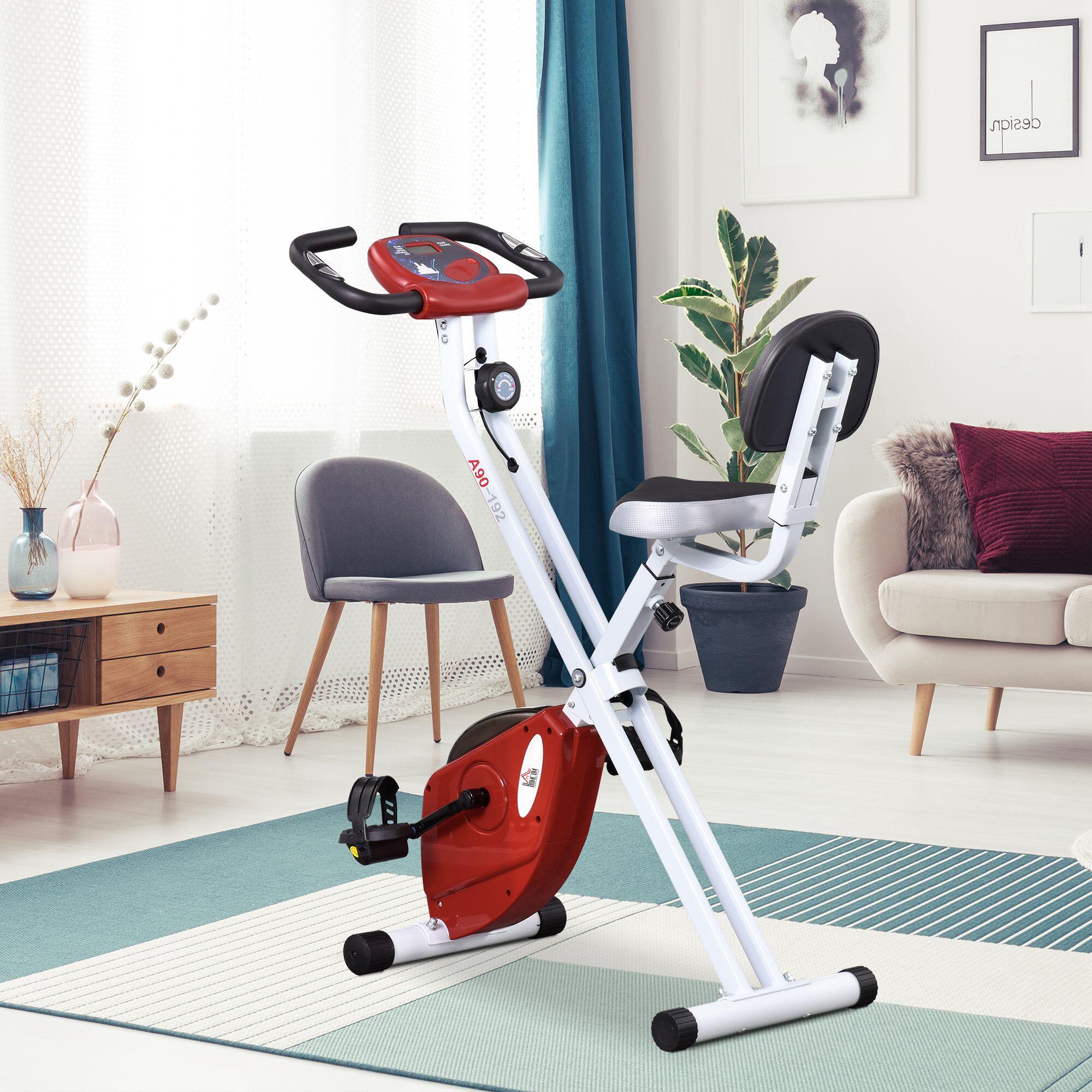 Bicicleta Estática Dobrável 43cmx97cmx109cm Vermelho e Branco HOMCOM 2/7