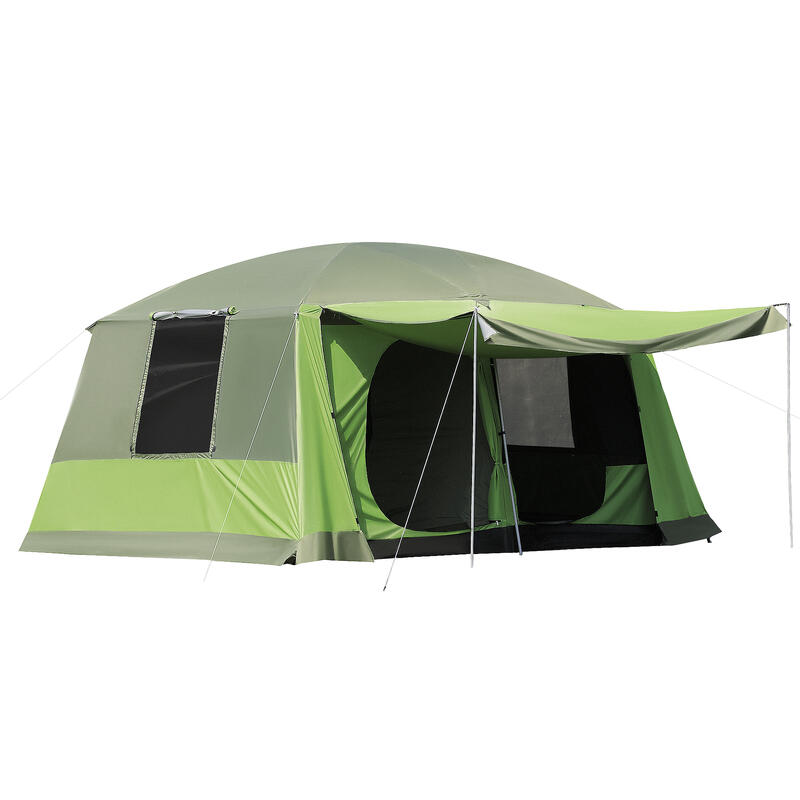 Tienda de Campaña Familiar Outsunny 405x305x225 cm Verde Oscuro y Verde Claro