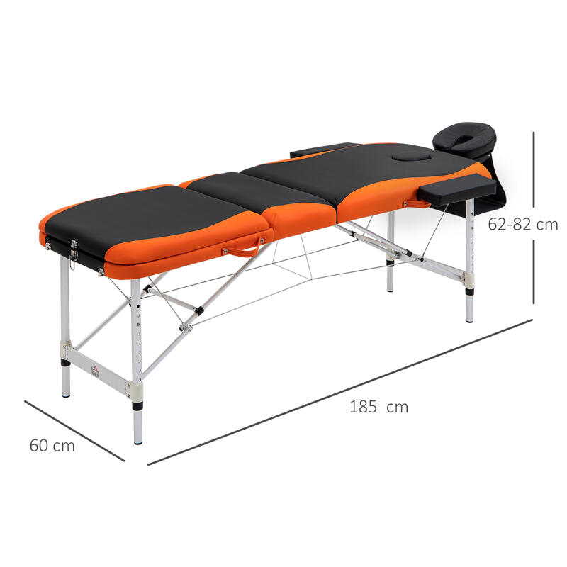 Marquesa de Massagem Dobrável e Portátil homcom 180x60x62-82cm Laranja e Preto