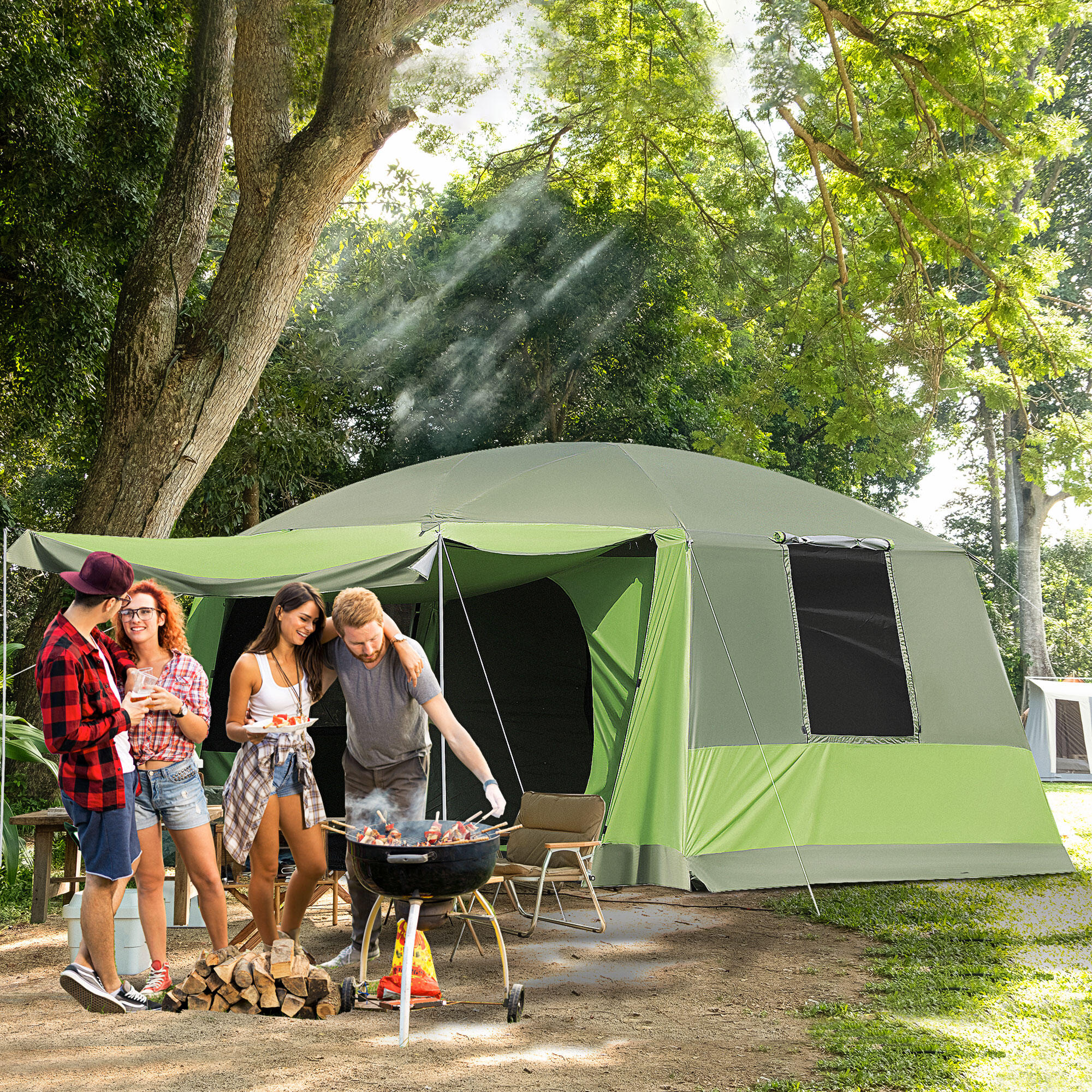 Outsunny Tenda da Campeggio con Veranda 4-8 Persone 405x305x225cm 2/8