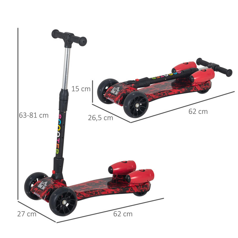 Patinete Eléctrico HOMCOM 62x27x81 cm Rojo