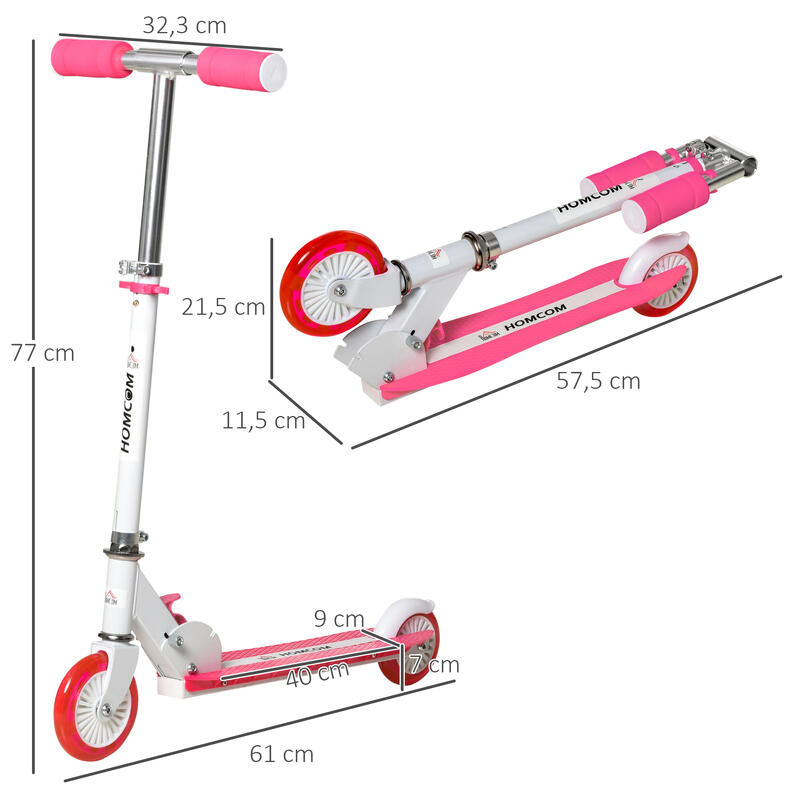 Patinete para Niños HOMCOM 61x32.3x77 cm Rosa