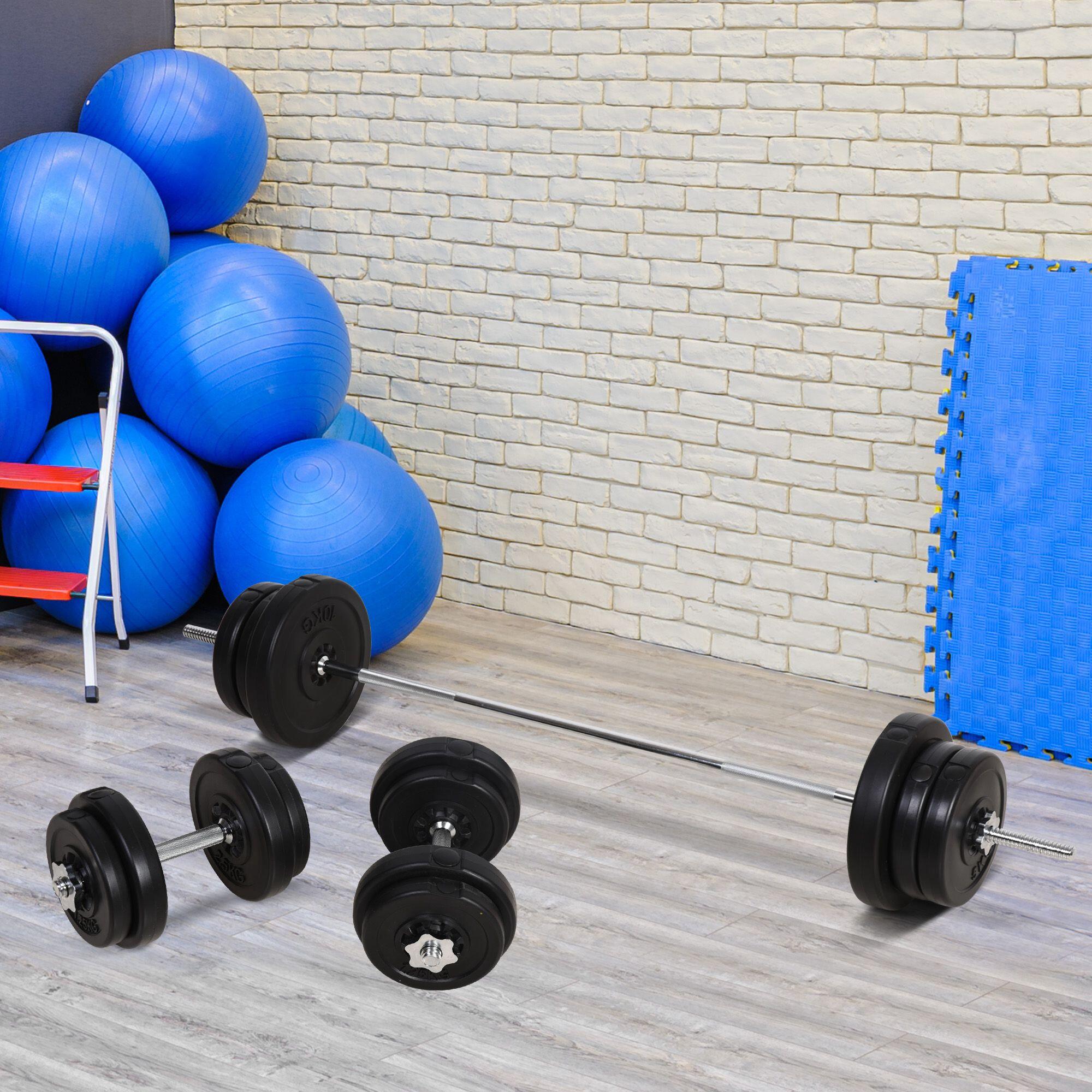Kit de musculation de 55 kg avec haltères et barre, poids ajustables 2 en 1 avec 3/9