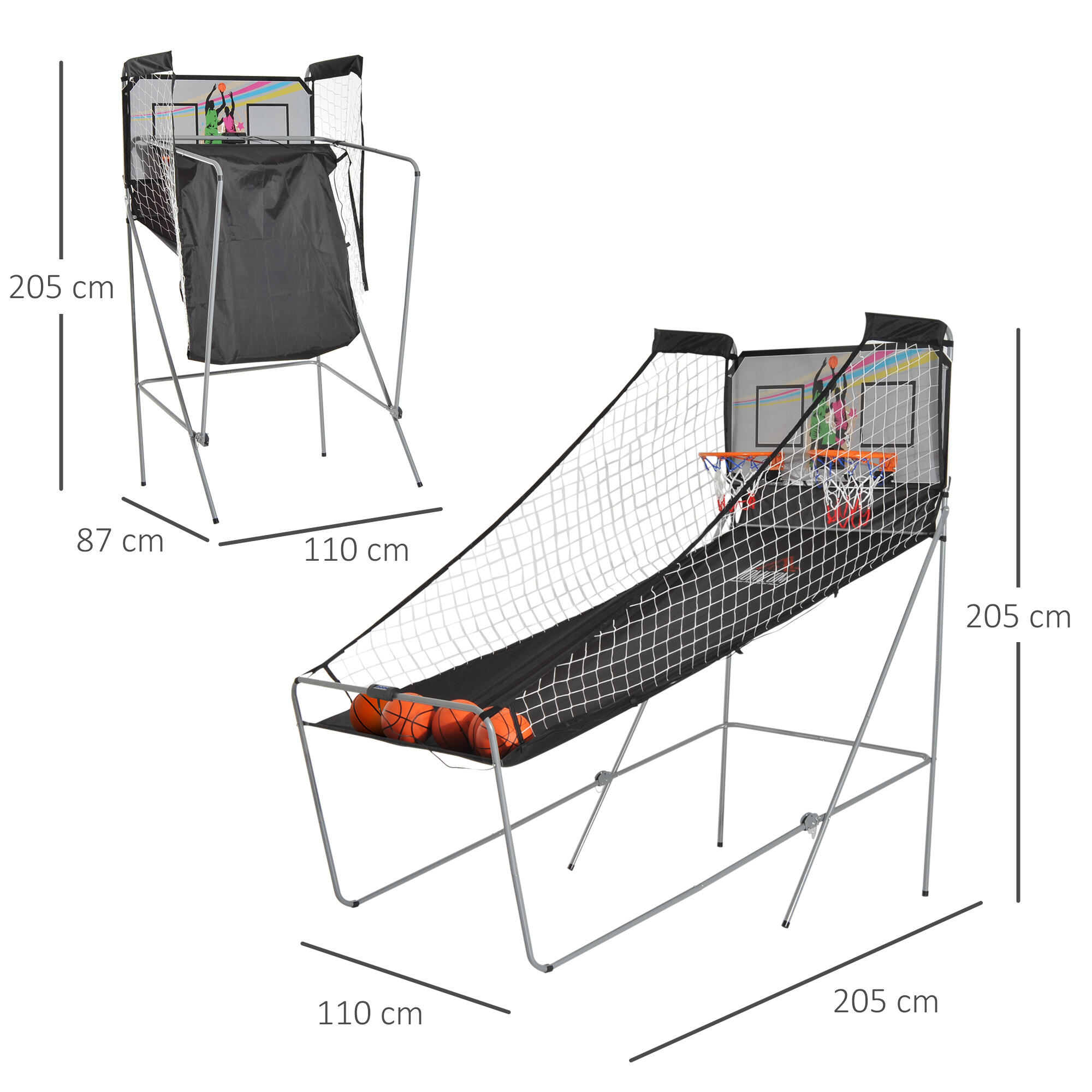 Juego de Canastas de Baloncesto HOMCOM 205x110x205 cm Negro y Blanco 3/6