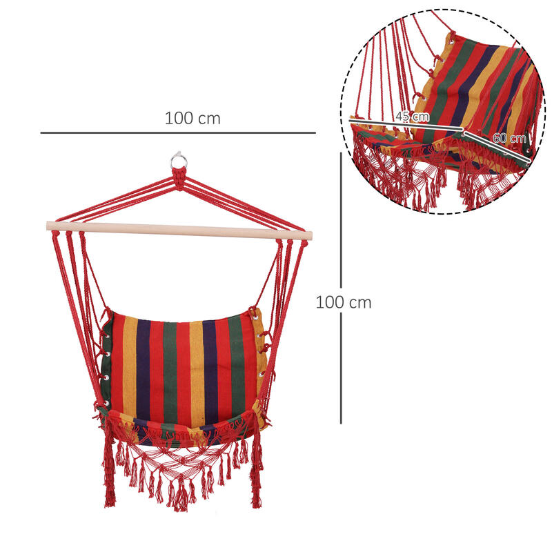 Silla Hamaca Colgante Outsunny 100x60x100 cm rojo, azul y amarillo