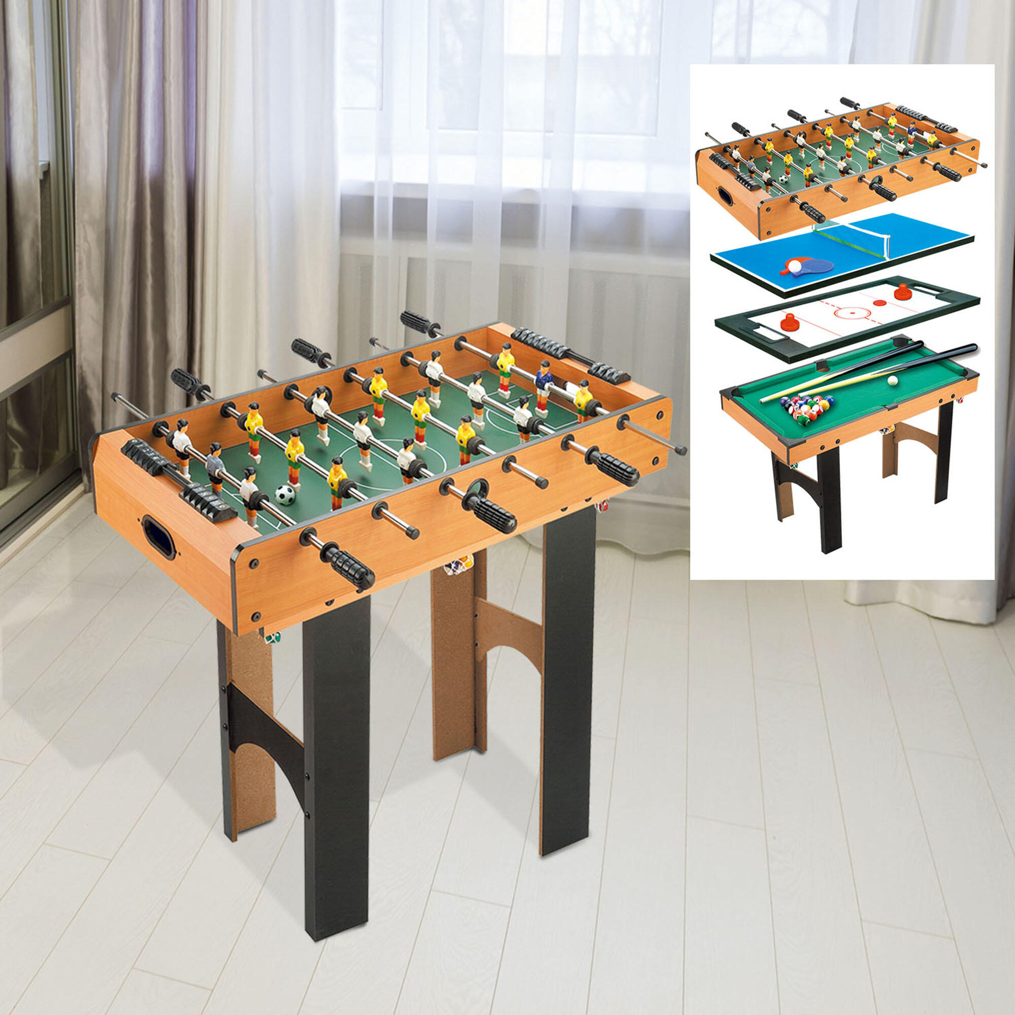 HOMCOM Tavolo Multigioco 4 in 1 con Calcio Balilla, Ping Pong, Biliardo e Hockey 2/8