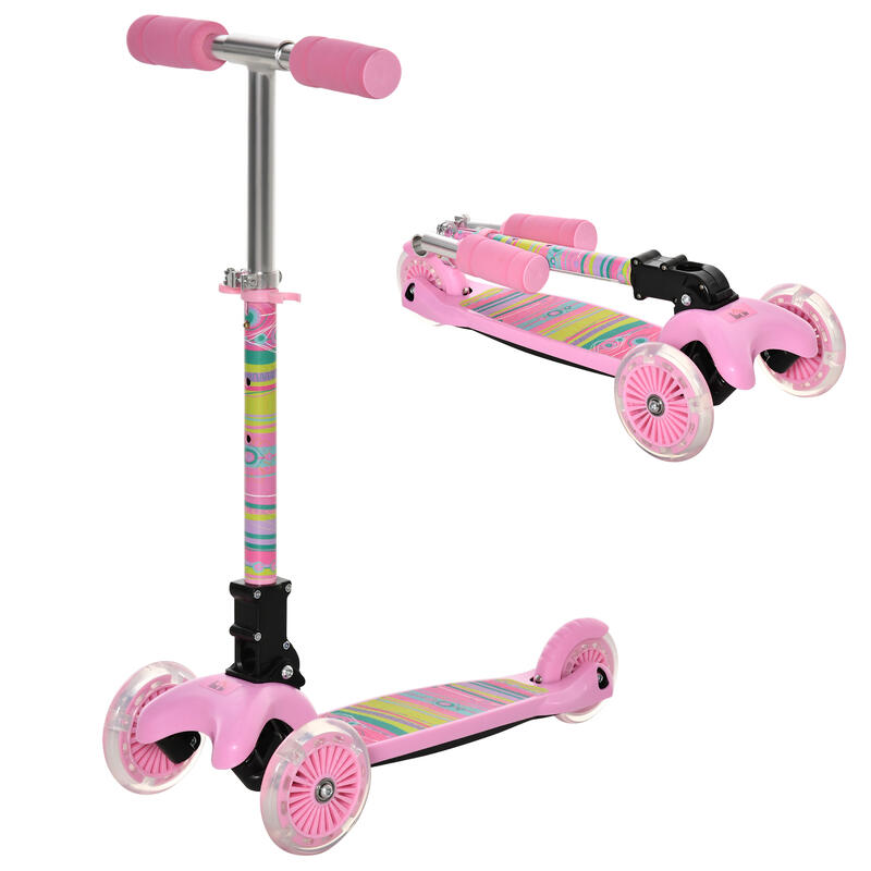 Patinete 3 ruedas para niños plegable HOMCOM 54.7x32.5x69 cm rosa