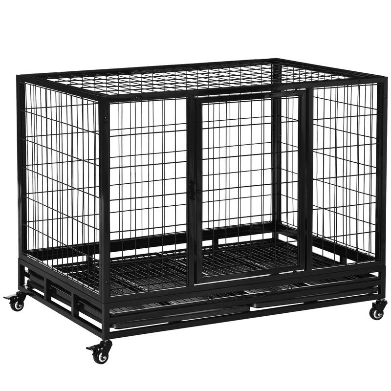 Jaula de metal para perros con ruedas bandeja PawHut 109x76x87cm negro
