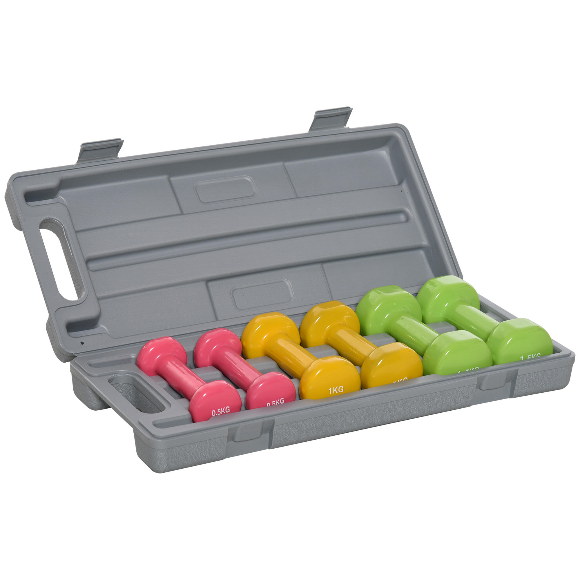 HOMCOM Juego de Mancuernas HOMCOM 43x18x7.5 cm Rojo, Amarillo, Verde