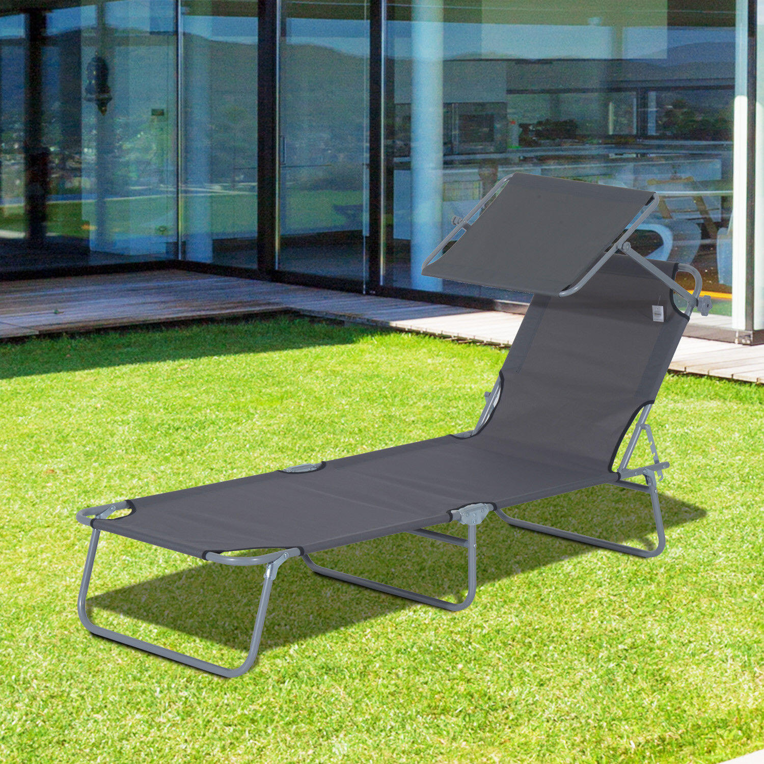 Tumbona Plegable Outsunny 187x58x77 cm gris 2/8