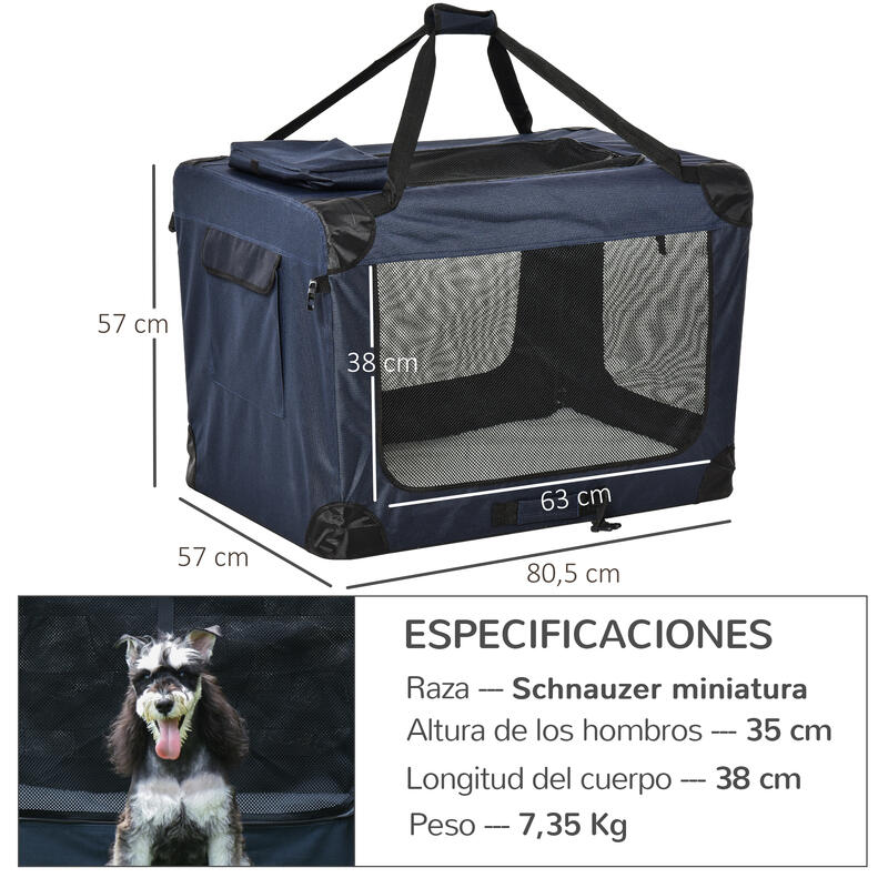 Transportín para Mascotas PawHut 80.5x57x57 cm Azul